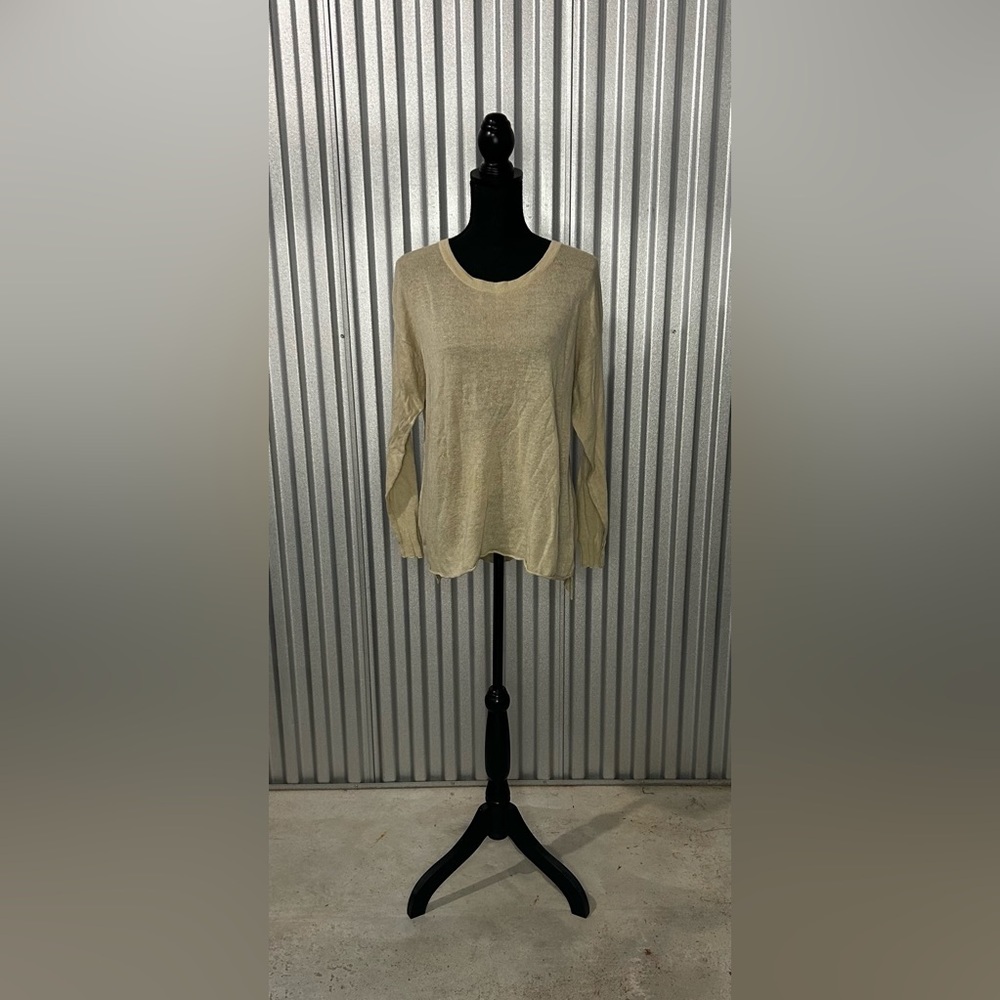 Women’s Bryn Walker Tan Linen Cotton Long Sleeve Scoop Neck Sweater Size Small